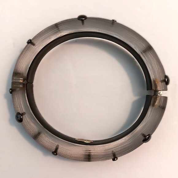 Alexis Bittar Purple & Clear Studded Lucite Hinged Bangle Bracelet - Picture 2 of 4